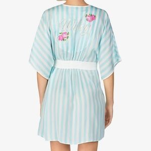 Betsey Johnson Bridal Wifey Striped Floral Embroidered Satin‎ Kimono Robe S